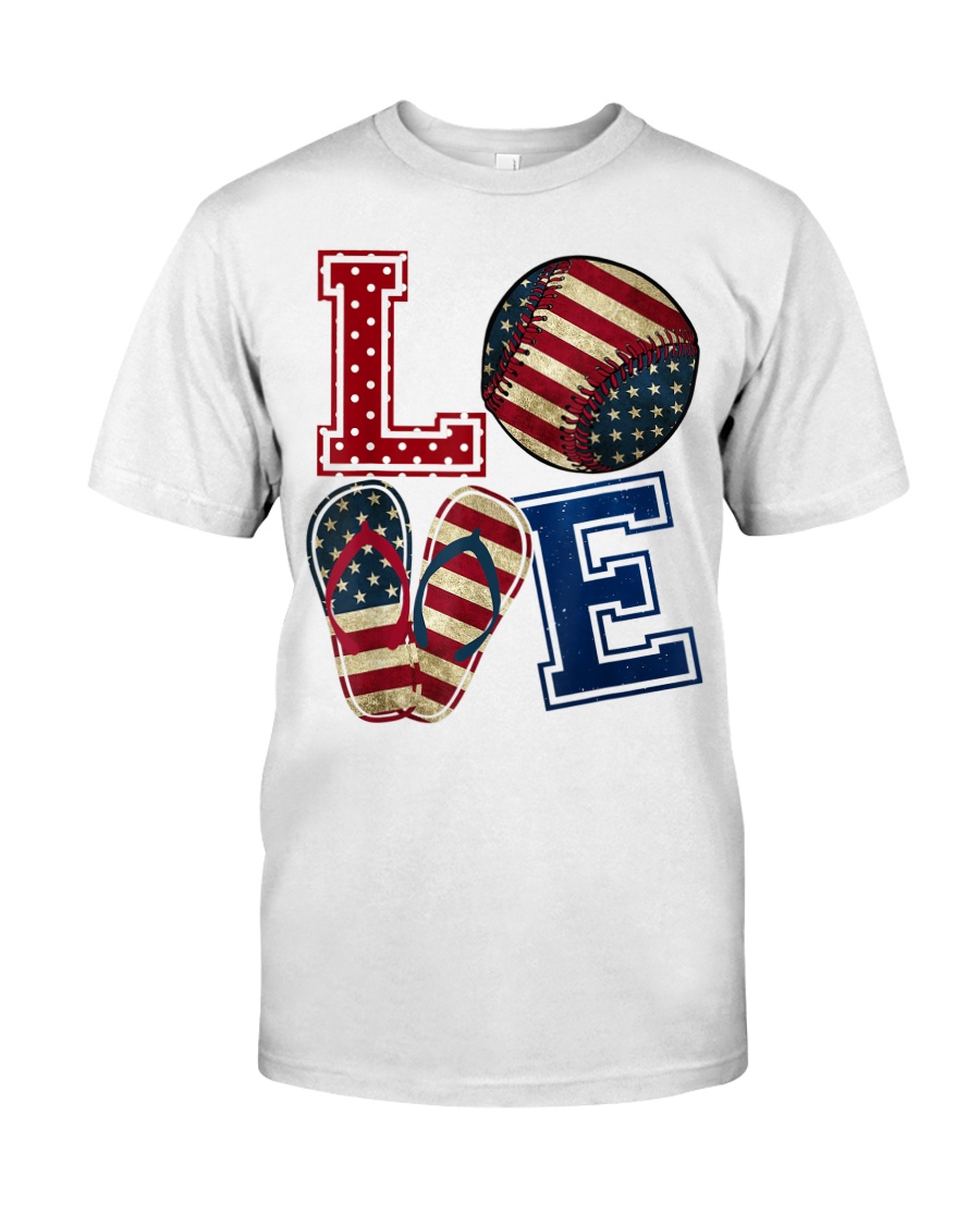 LOVE Baseball Softball Flip Flop USA Flag 4th July Classic T-Shirt