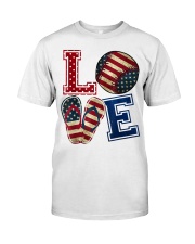 LOVE Baseball Softball Flip Flop USA Flag 4th July Classic T-Shirt front