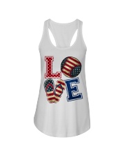 LOVE Baseball Softball Flip Flop USA Flag 4th July Ladies Flowy Tank thumbnail