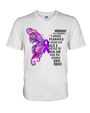 Migraine Butterfly Ribbon V-Neck T-Shirt thumbnail