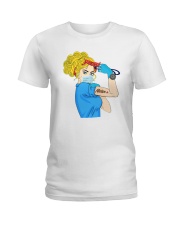 Strong nurse blond hair Ladies T-Shirt tile