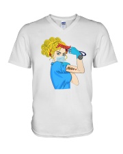 Strong nurse blond hair V-Neck T-Shirt tile