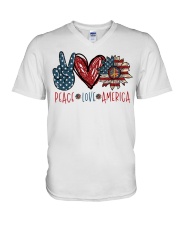 Peace love america V-Neck T-Shirt tile