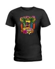 Summer Sunset Surfer Palm Tree Beach Hippie Bug Ladies T-Shirt tile