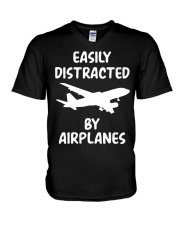 Easily Distracted By Airplanes V-Neck T-Shirt tile