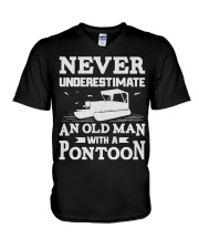 Never Underestimate An Old Man With A Pontoon V-Neck T-Shirt tile