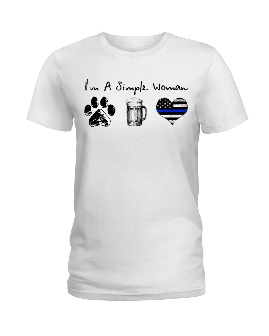Simple Woman Paw Beer Blue Line Ladies T-Shirt