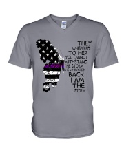 Butterfly Thin Purple Line V-Neck T-Shirt thumbnail