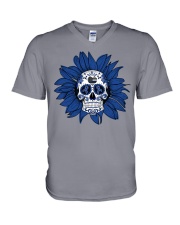 Blue Sugar Skull V-Neck T-Shirt thumbnail