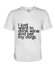 I just want to drink wine and pet my corgi V-Neck T-Shirt thumbnail