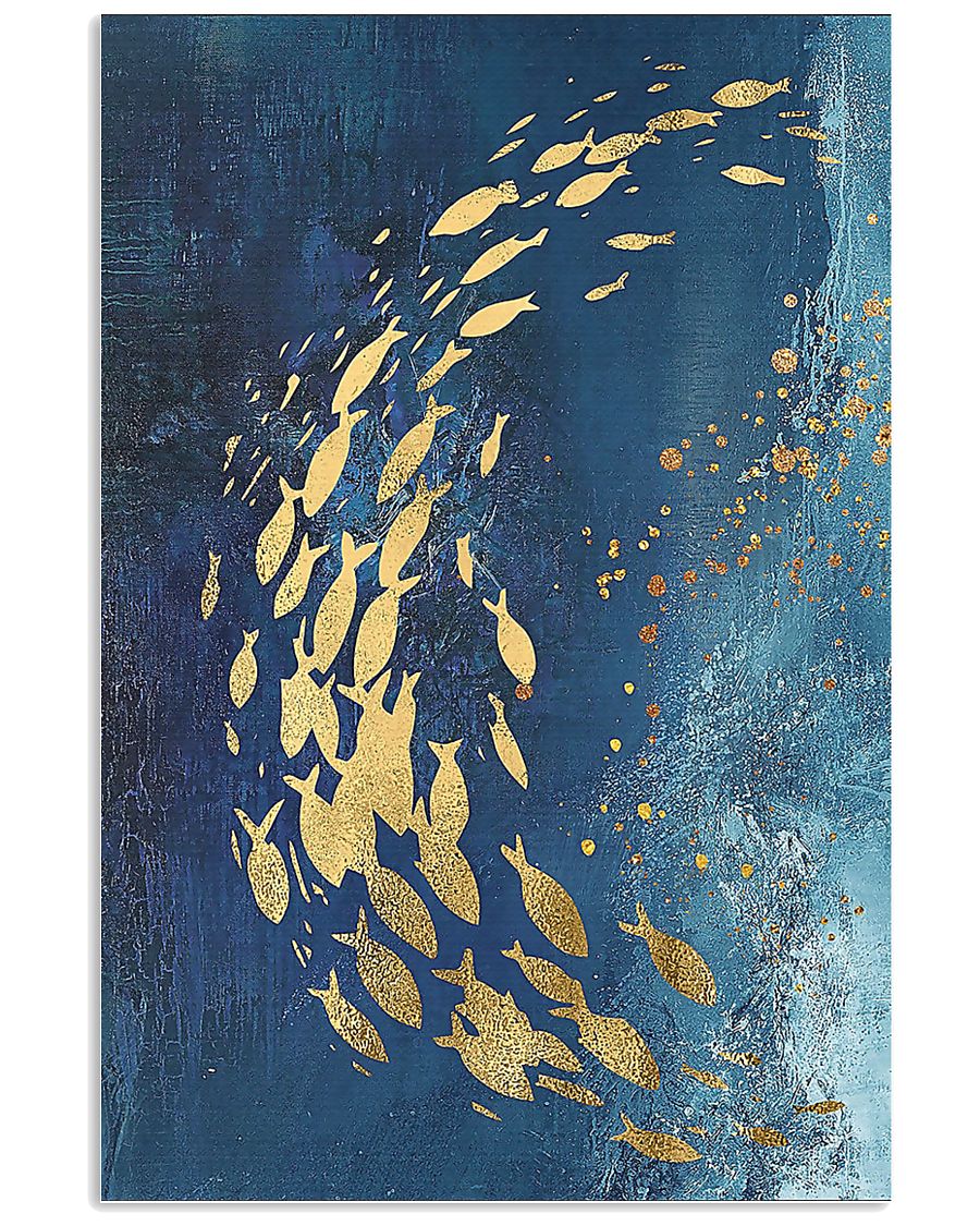 GOLD FISHES OCEAN SEA NAVY BLUE - CANVAS 11x17 Poster