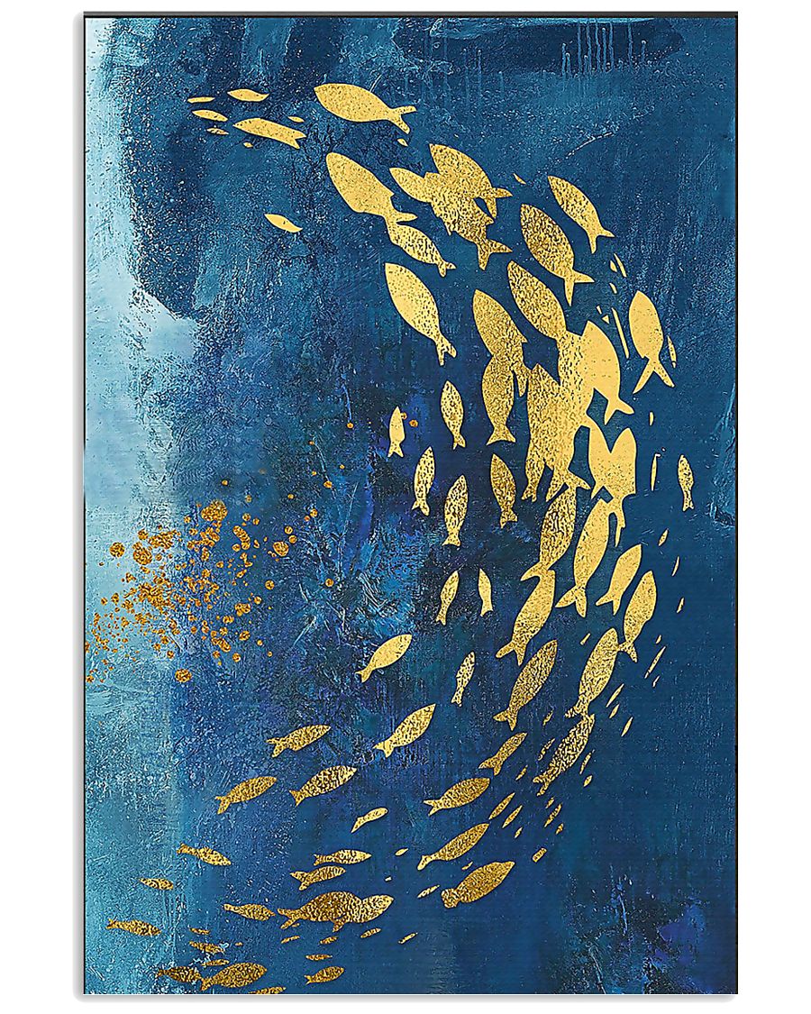 GOLD FISHES OCEAN SEA NAVY BLUE - CANVAS 11x17 Poster