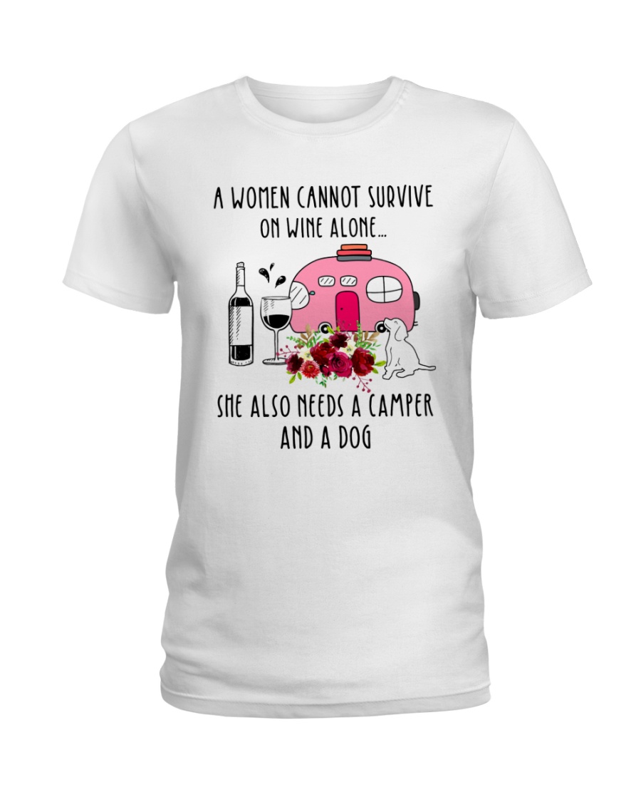 Women camper and dog Ladies T-Shirt