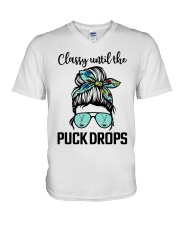 Classy until the puck drops hockey V-Neck T-Shirt tile