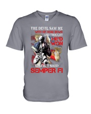 Mr The devil saw me with my head down V-Neck T-Shirt tile