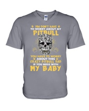 Dachshund and Skull V-Neck T-Shirt tile