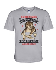 Cat Drink Beer V-Neck T-Shirt tile