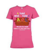 Teacher A told B and B told C Premium Fit Ladies Tee tile