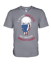 I hunt the evil you pretend doesn't exist V-Neck T-Shirt tile