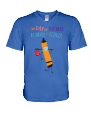 Teacher Crayon Mask Orange V-Neck T-Shirt tile