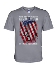 Honor who place their life on the line V-Neck T-Shirt tile