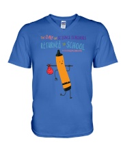Science Teacher Crayon Orange V-Neck T-Shirt tile