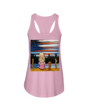 Girl and Dachshund sitting at dock Ladies Flowy Tank tile