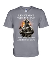 Veteran Leave one wolf alive V-Neck T-Shirt tile