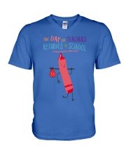 Teacher Crayon Pink V-Neck T-Shirt tile