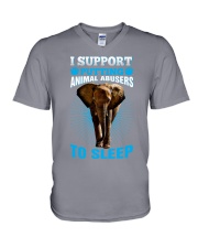 I support putting animal abusers to sleep V-Neck T-Shirt tile