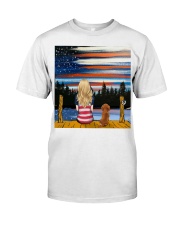 Girl and Dachshund sitting at dock Classic T-Shirt tile