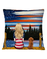 Girl and Dachshund sitting at dock Square Pillowcase tile