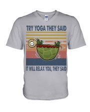 Turtle Yoga upside down V-Neck T-Shirt tile