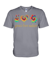 Peace Love Autism V-Neck T-Shirt tile