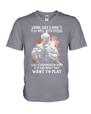 Some say I don't play well with others V-Neck T-Shirt tile