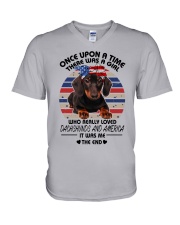 Dachshund and America V-Neck T-Shirt tile