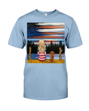 Girl and Dachshund sitting at dock Premium Fit Mens Tee tile