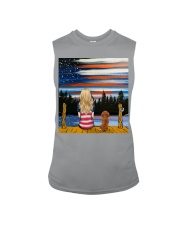 Girl and Dachshund sitting at dock Sleeveless Tee tile