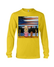 Girl and Dachshund sitting at dock Long Sleeve Tee tile