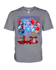 Sloth Fourth of July V-Neck T-Shirt tile
