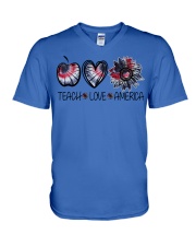 Teach Love America Red-White-Blue Tie Dye V-Neck T-Shirt tile
