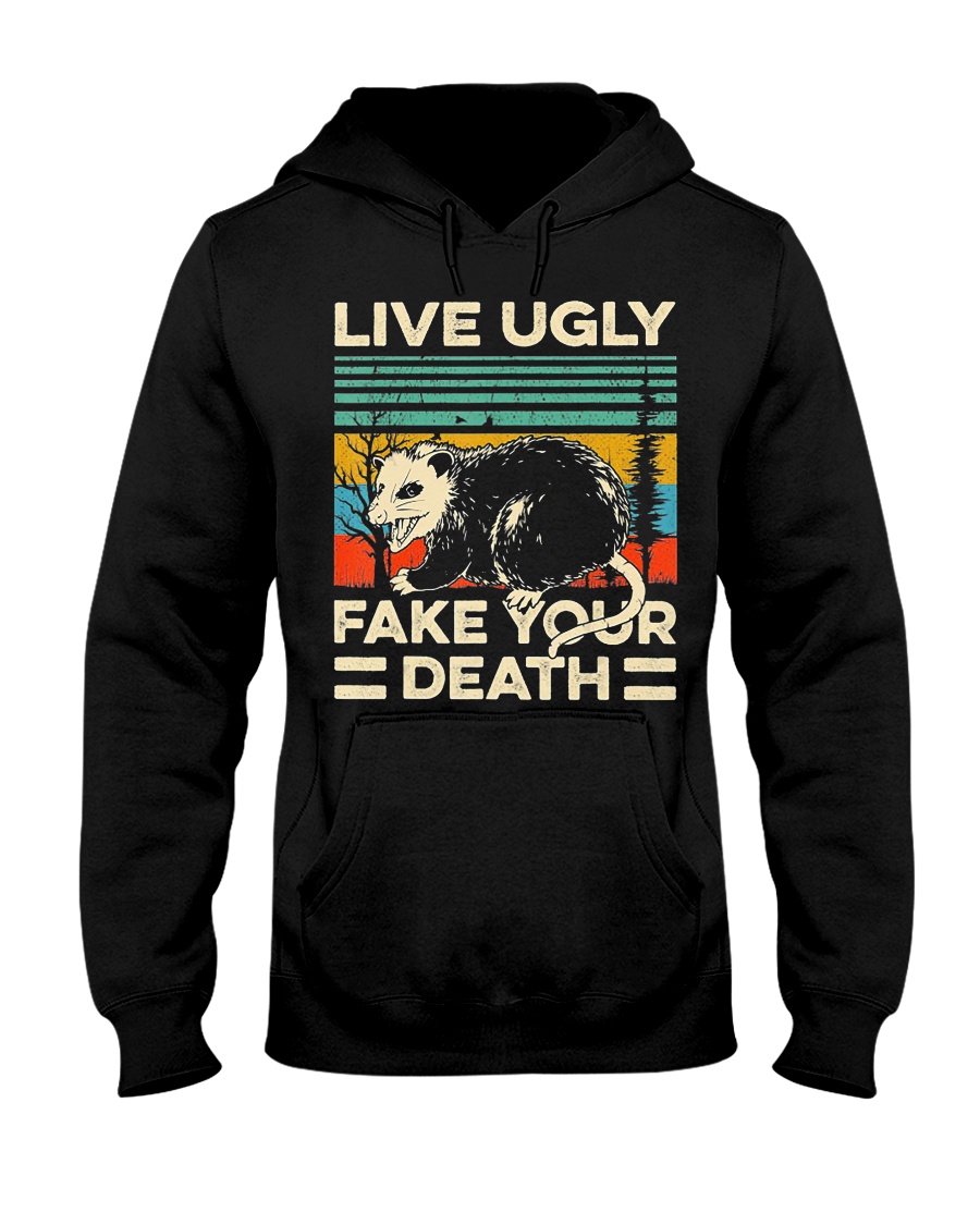 Live Ugly Fake Your Death Retro Vintage Opossum Hooded Sweatshirt