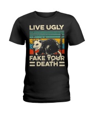 Live Ugly Fake Your Death Retro Vintage Opossum Ladies T-Shirt thumbnail