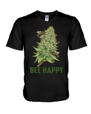 Bee Happy Cannabis Weed Marijuana Funny 420 Day V-Neck T-Shirt thumbnail