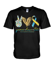 Peace Love Cure Down Syndrome Awareness T-Shirt V-Neck T-Shirt thumbnail