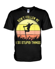Skiing Don't Follow Me I Do Stupid Things Ski V-Neck T-Shirt thumbnail
