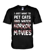 I Just Want To Pet Cats And Watch Horor Movie V-Neck T-Shirt thumbnail