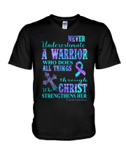 Never underestimate a warrior V-Neck T-Shirt tile