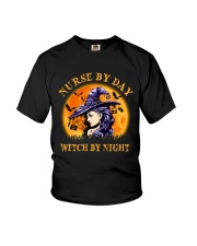 Nurse by day witch by night Halloween Youth T-Shirt tile