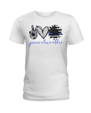 Peace love blue Ladies T-Shirt tile